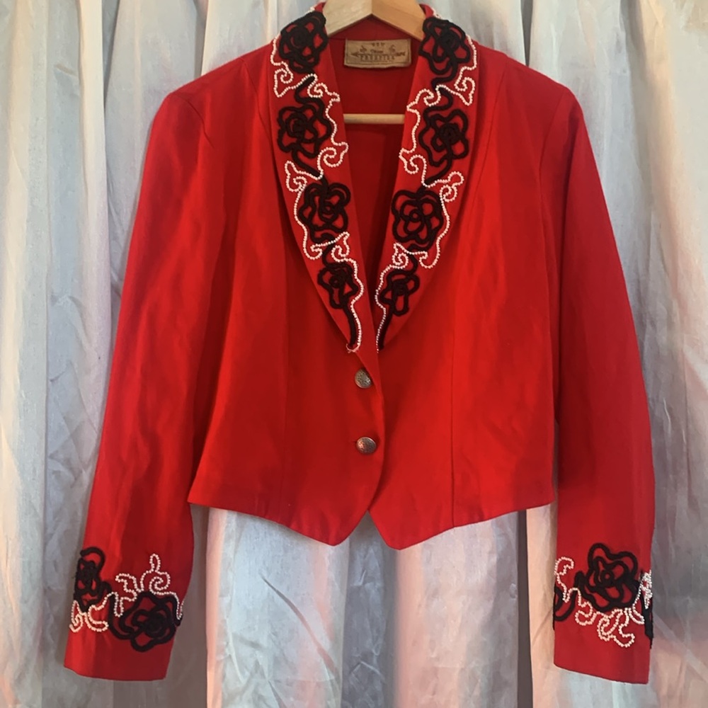 New Frontier Clothing Company Embellished Red Blazer - Women Size Large